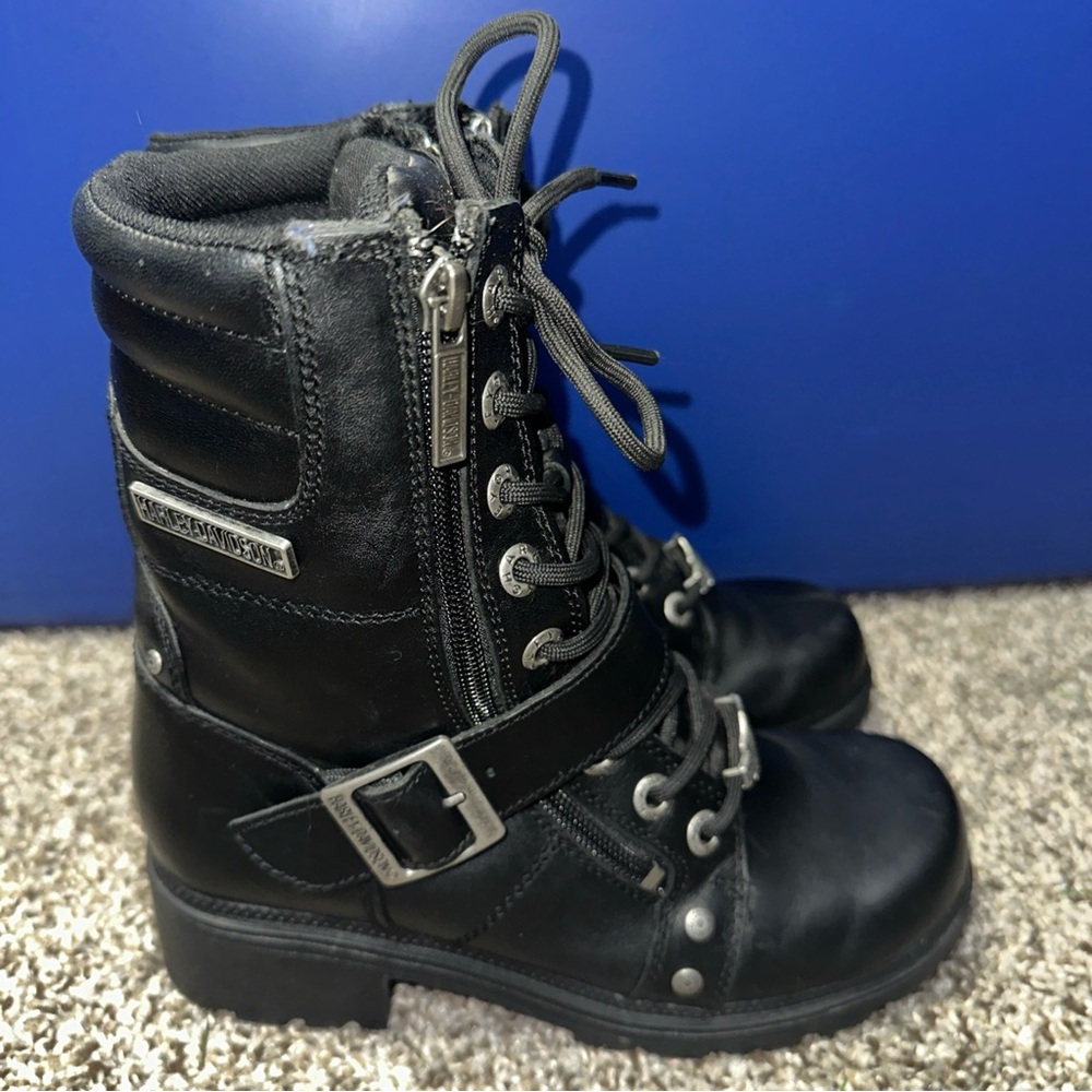 Harley Davidson black leather biker boots size 7M - Picture 3 of 9